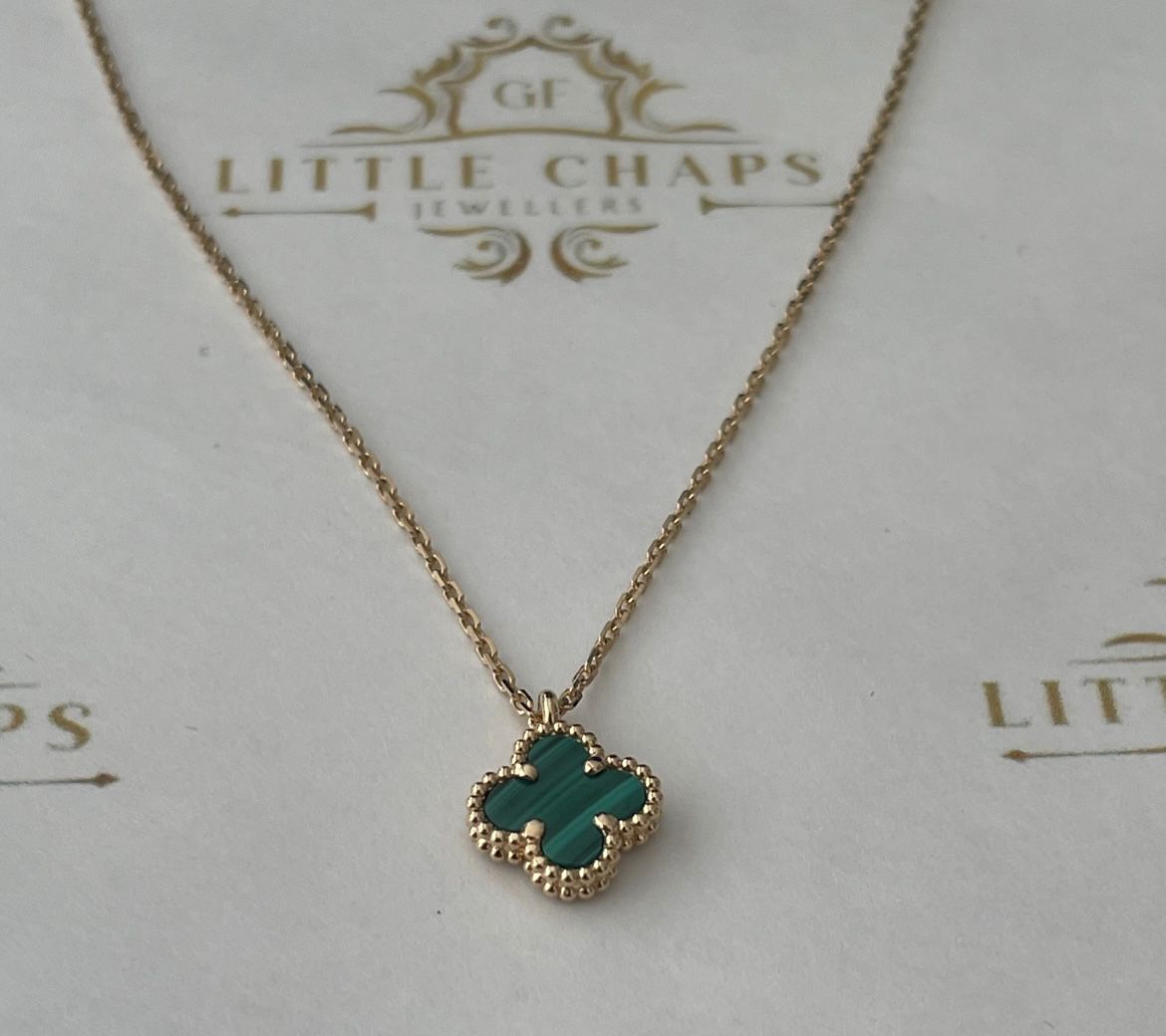 18ct Four Leaf  Malachite Clover Necklace